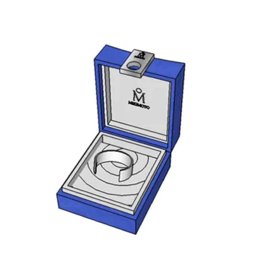 Early concept rendering of luxury jewelry box with interior presentation layout for Mikimoto VIP packaging system