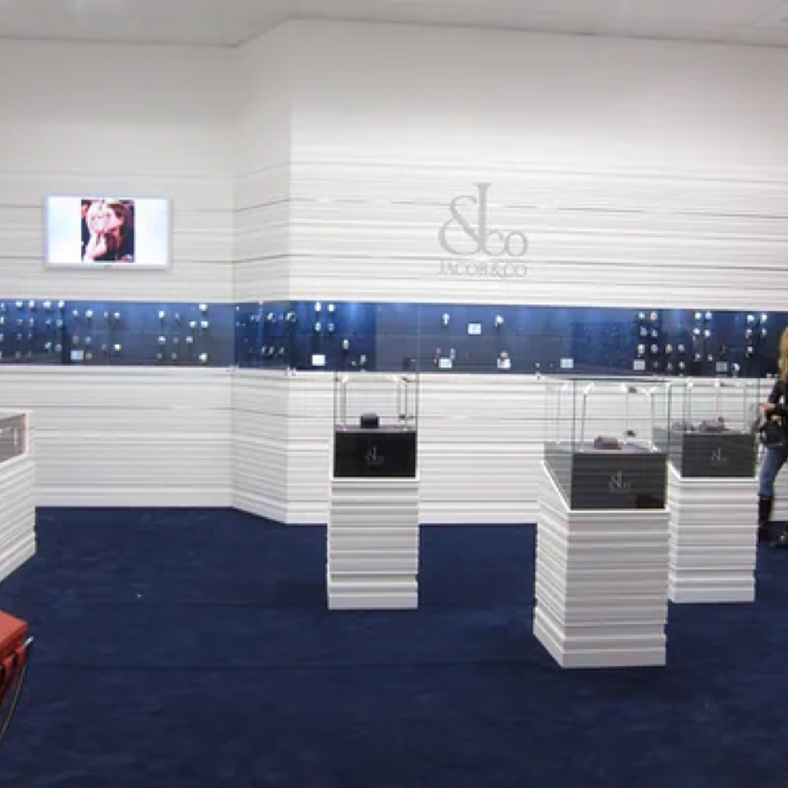 Luxury watch display system developed for Jacob & Co Baselworld stand with integrated lighting and presentation architecture