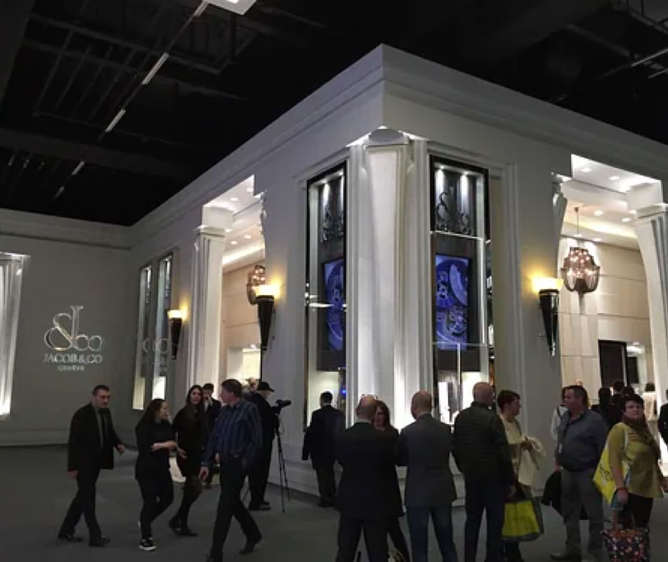 Luxury watch exhibition stand entrance for Jacob & Co at Baselworld designed for brand presence and client experience