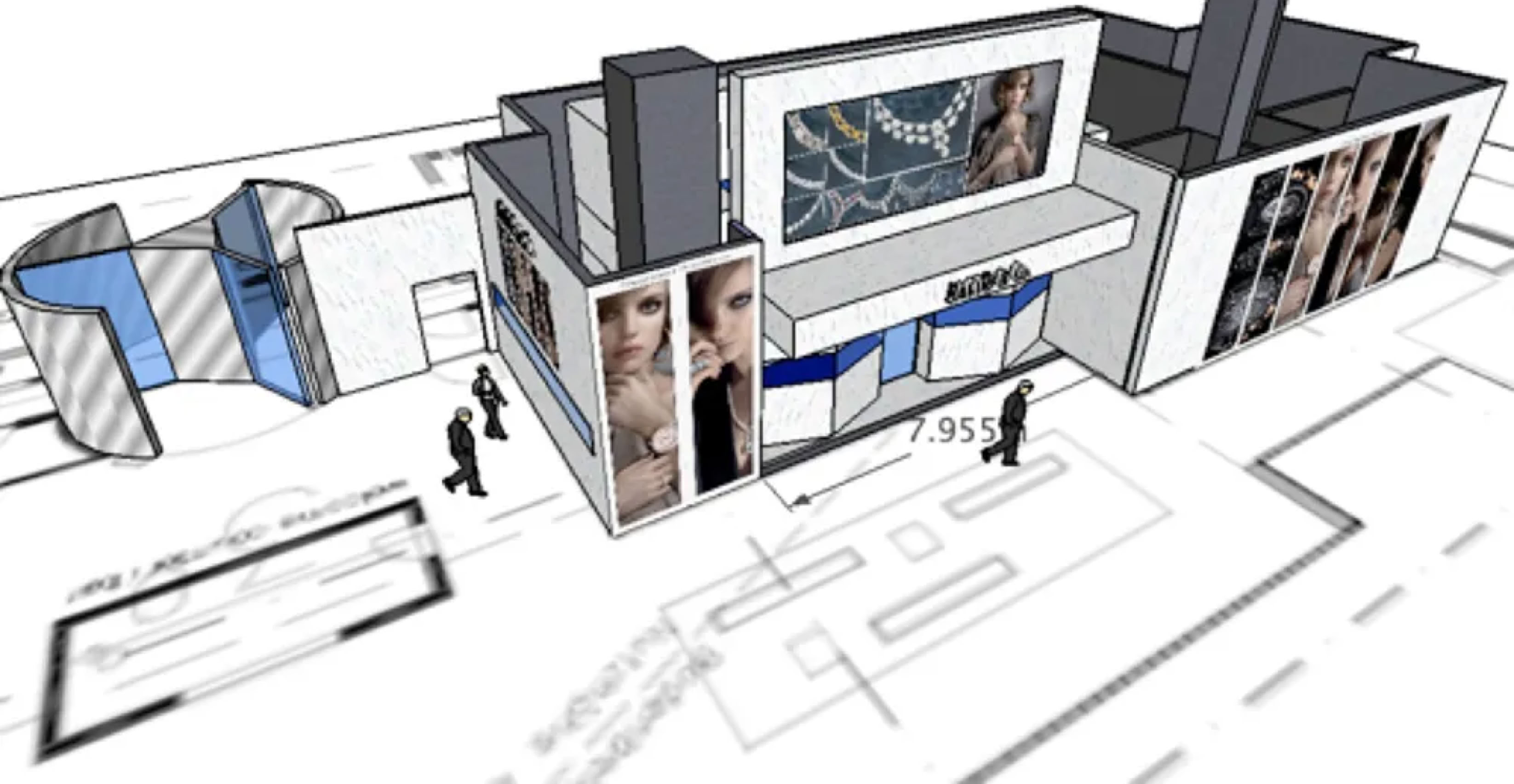 Architectural concept rendering developed by Swiss Packaging for Jacob & Co Baselworld exhibition environment based on the 57th Street flagship boutique