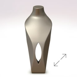 A metallic, abstract sculptural Jewlery necklace tall bust with a smooth, elongated shape and a central cutout design by Swiss Packaging of New York and Switzerland