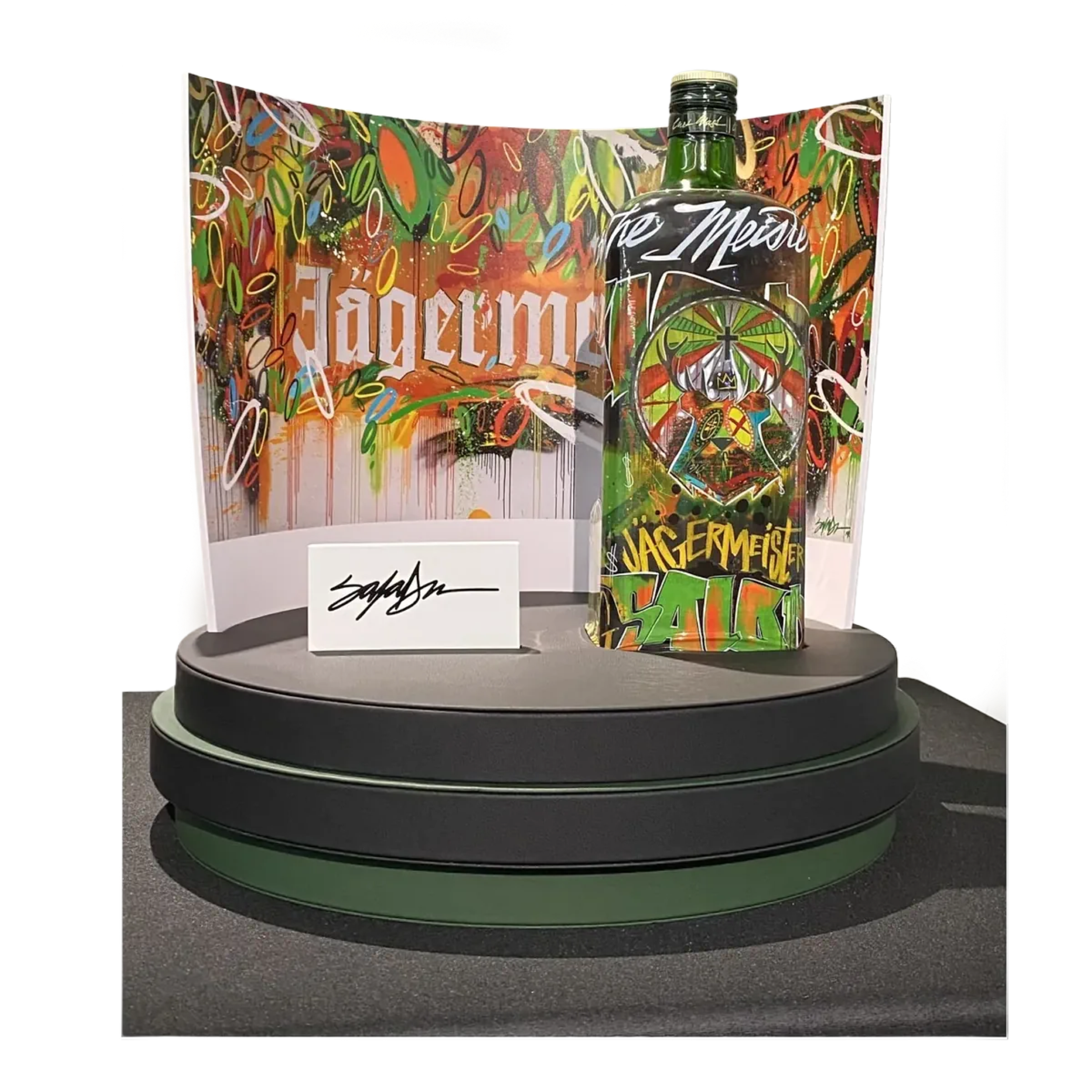 Luxury exhibition display platform and cylindrical collector packaging system for Jägermeister at Art Basel Miami Beach