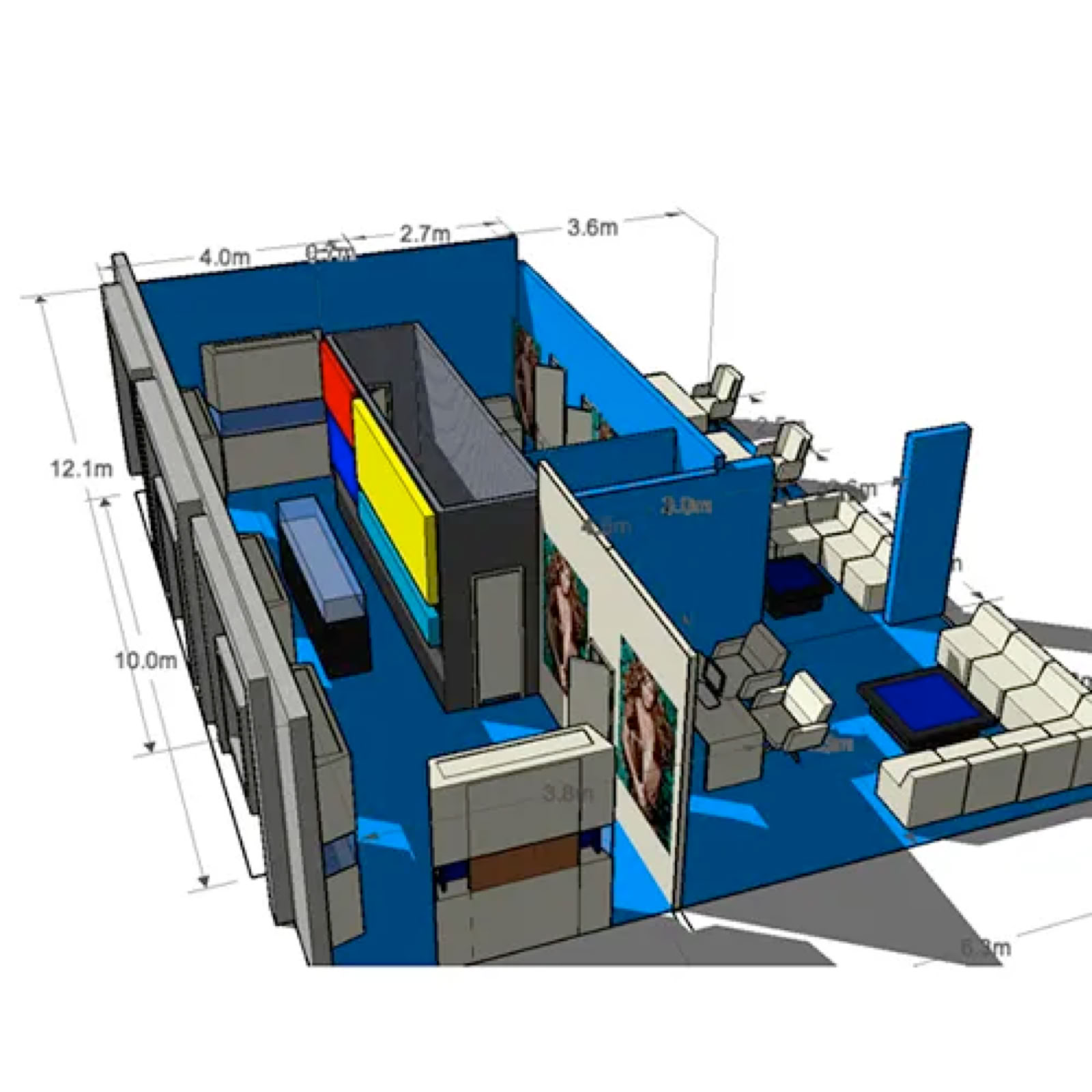 Architectural interior plan of the Jacob & Co Baselworld Halle 4 exhibition stand designed by Swiss Packaging showing layout, circulation, and display zones