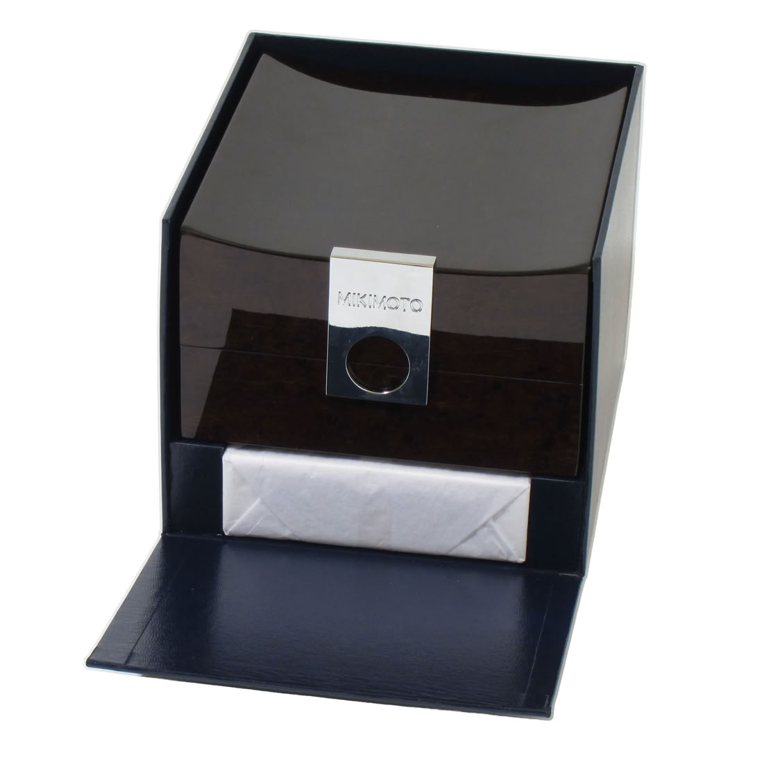 Luxury jewelry box with integrated insert and presentation layout designed for Mikimoto VIP packaging system