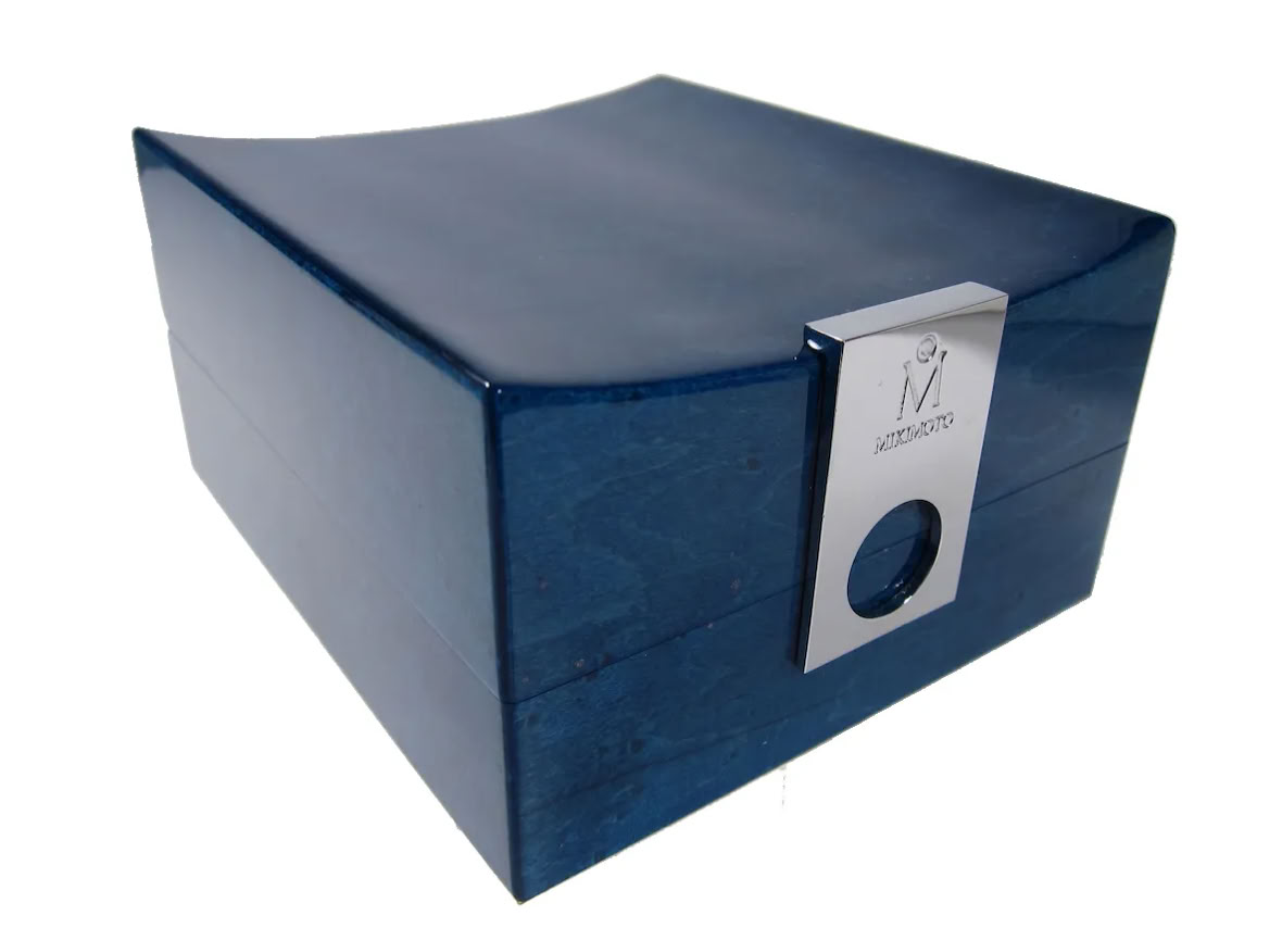 Blue tinted wood jewelry box by Swiss Packaging