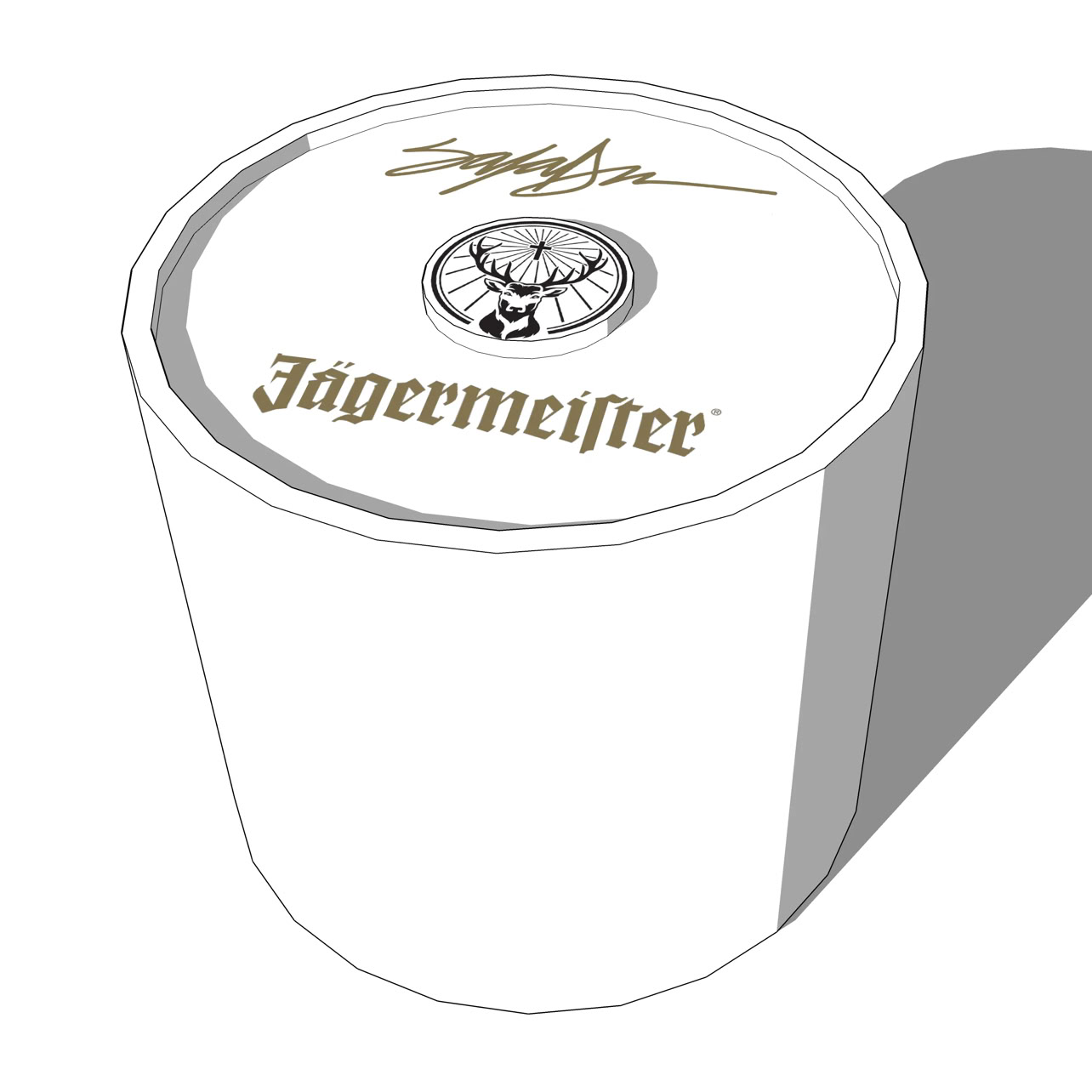 Technical drawing of cylindrical collector packaging with hot-stamped branding designed for Jägermeister Art Basel Miami Beach exhibition system