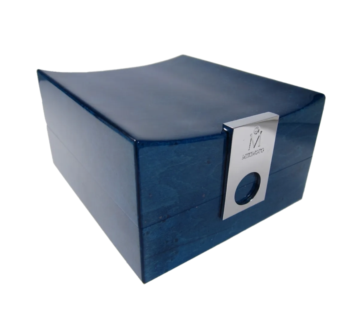Luxury jewelry box prototype with precision stainless steel tab lock designed for Mikimoto VIP packaging system