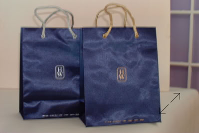 Harry Winston blue silk Luxury Shopping Bags one with silver cord and one with gold cord by Swiss Packaging